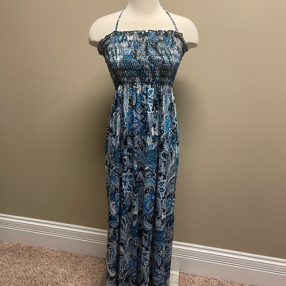 Blue Paisley Halter Maxi Dress - Picture 1 of 7